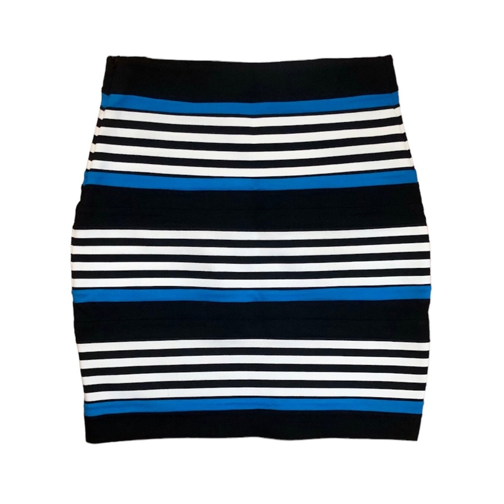 Express black, white and turquoise striped bodycon bandage skirt, size 4